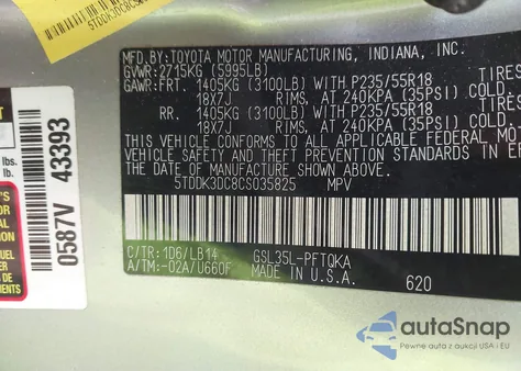 2012 Toyota Sienna Xle 7 Passenger из США, поврежденный, VIN 5TDDK3DC8CS035825